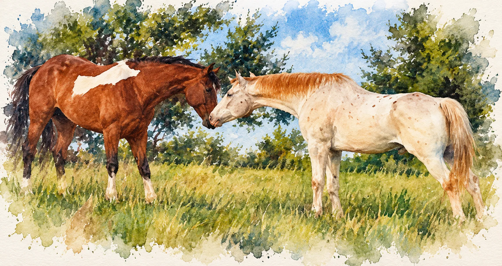 Watercolor illustration of Destiny meeting Dillon